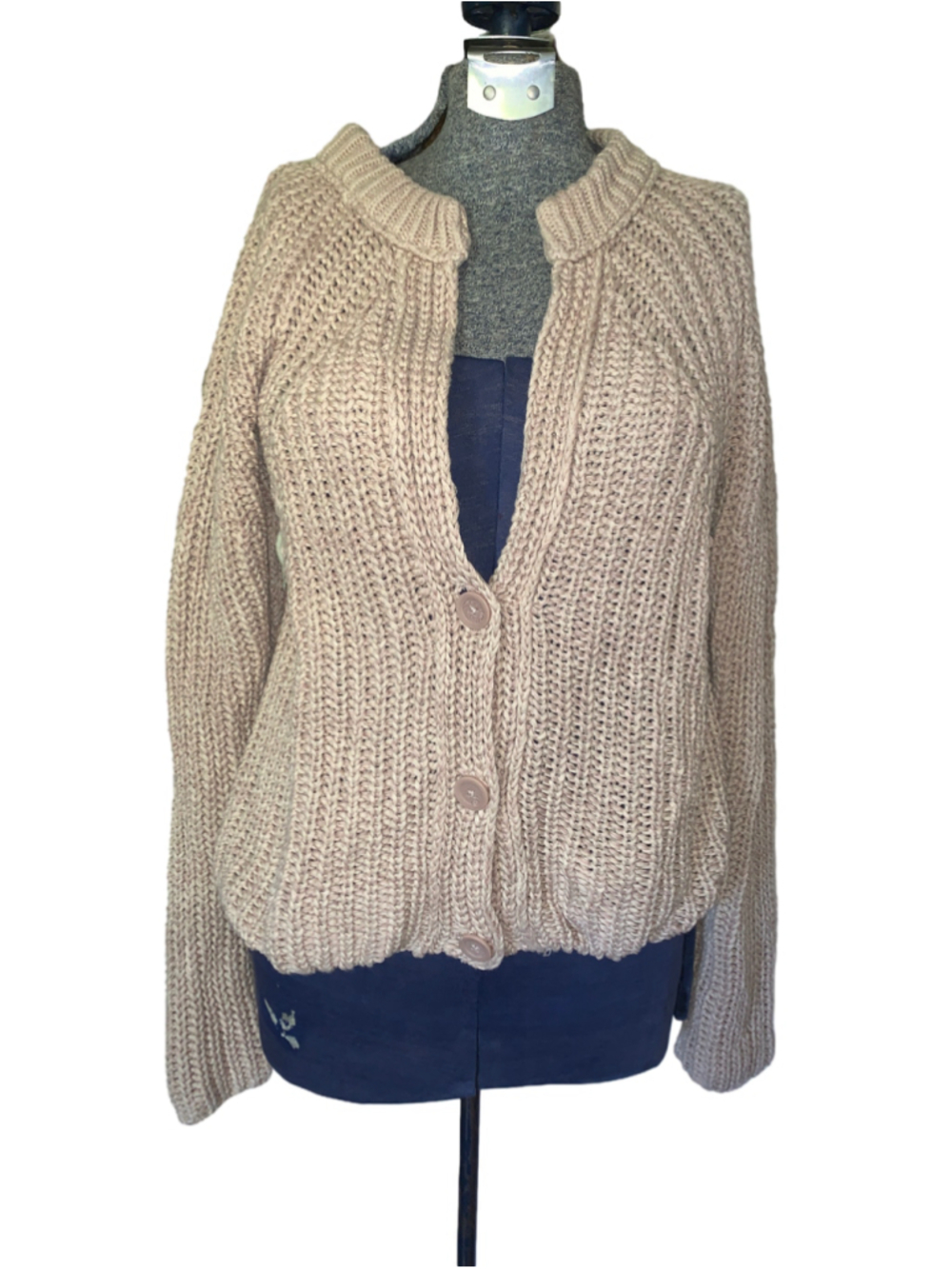 Women's Room 34 Beige Knit Button-Front Cardigan Sweater Size M